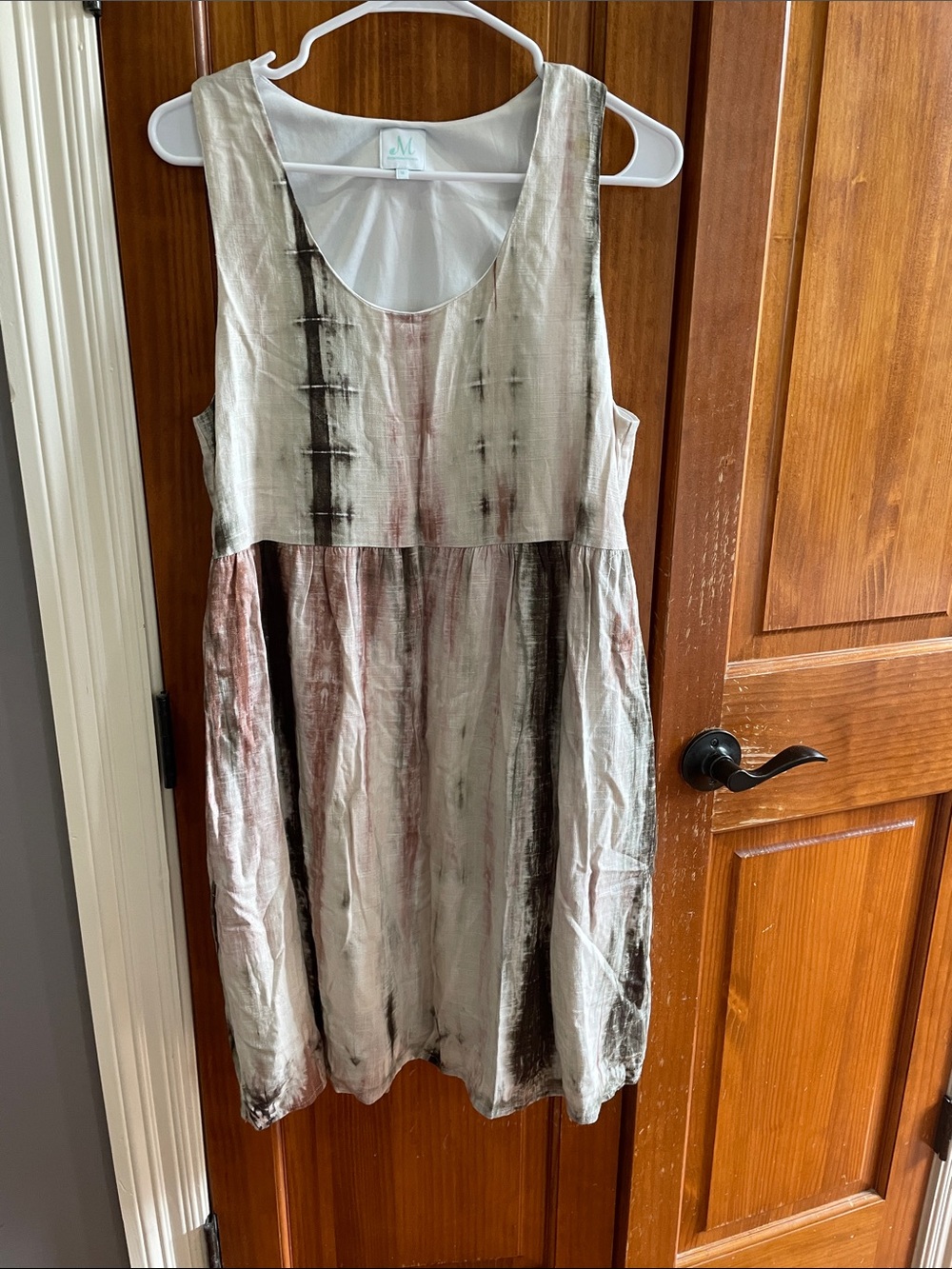 Maggie Barnes Sleeveless Tie-Dye Mini Dress in Beige, Brown and Dusty Rose